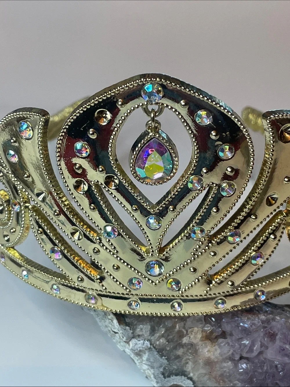 Disney Frozen Anna Gold Tone Tiara Crown Rhinestone Tear Drop for Dress Up - Picture 2 of 10